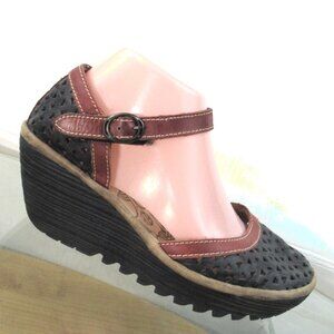 FLY London Leather Cut Out Wedge Sandals Platform Women's EU 39/US 8-8.5
